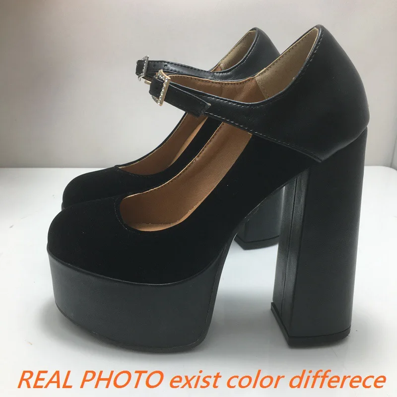 REAVE CAT 2024 Janes Women Pumps Shoes Round Toe 14cm Thick Block Heel 5cm Platform Suede Leather Buckle Big Size 41 43