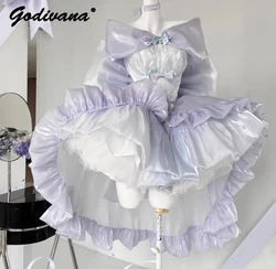 Fairy Princess Dress Girl Women's Tied Off Shoulder Sweet Birthday Party Dress with Training Lolita Photo Holiday Dresses