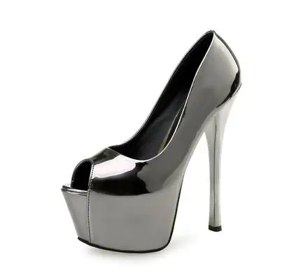 Carpaton Newest 15cm High Heel Shoes Sexy Peep Toe Platform Pumps For Women Night Club Wearing Dress Shoes Gold Silver Black