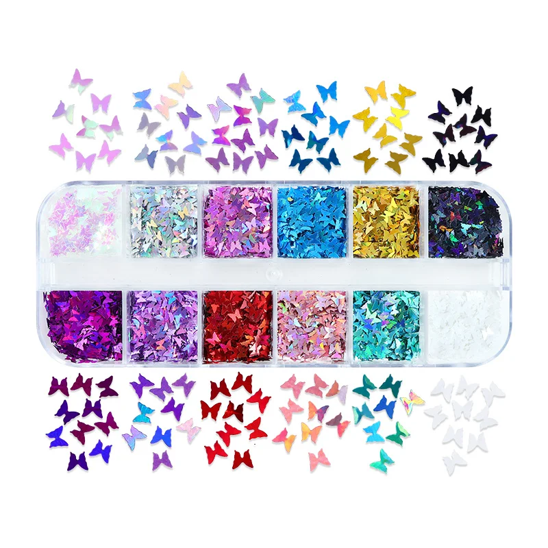 Holographic Laser Butterfly Nail Charms Flake Sparkly Golden Silvery Glitter Sequins Nail Supplies For Professionals Accessories