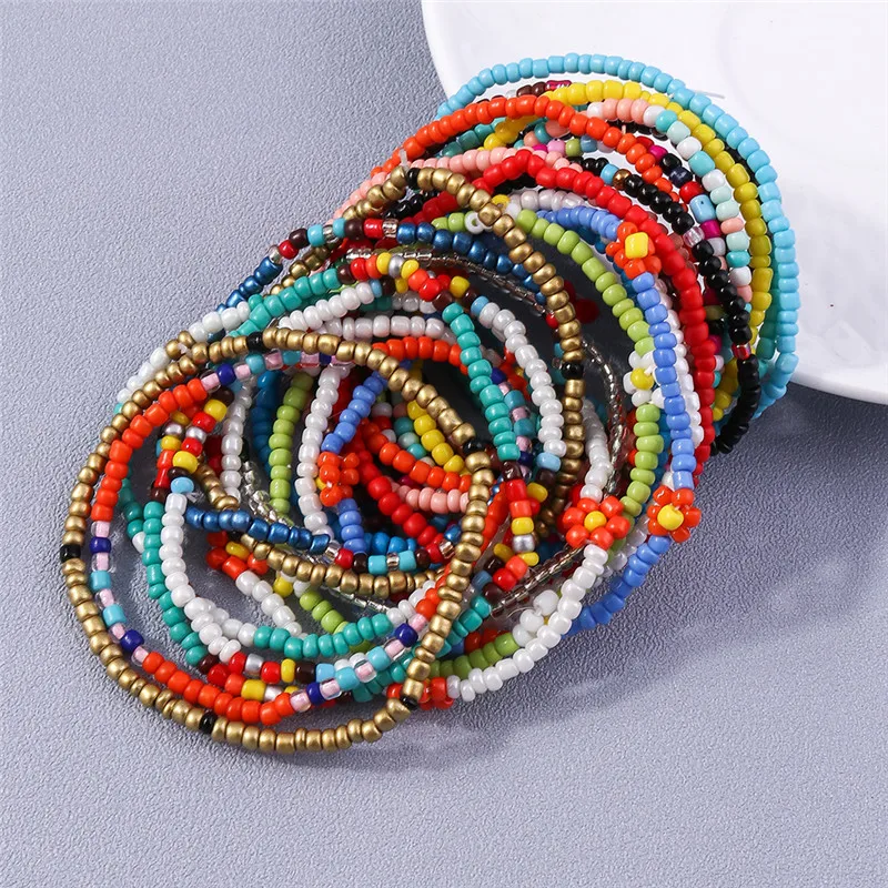 1PC Handmade Bohemian Friendship Bracelet Ethnic Colorful Seed Bead Flowers Charm Bracelet For Women Children Beach Party Gifts