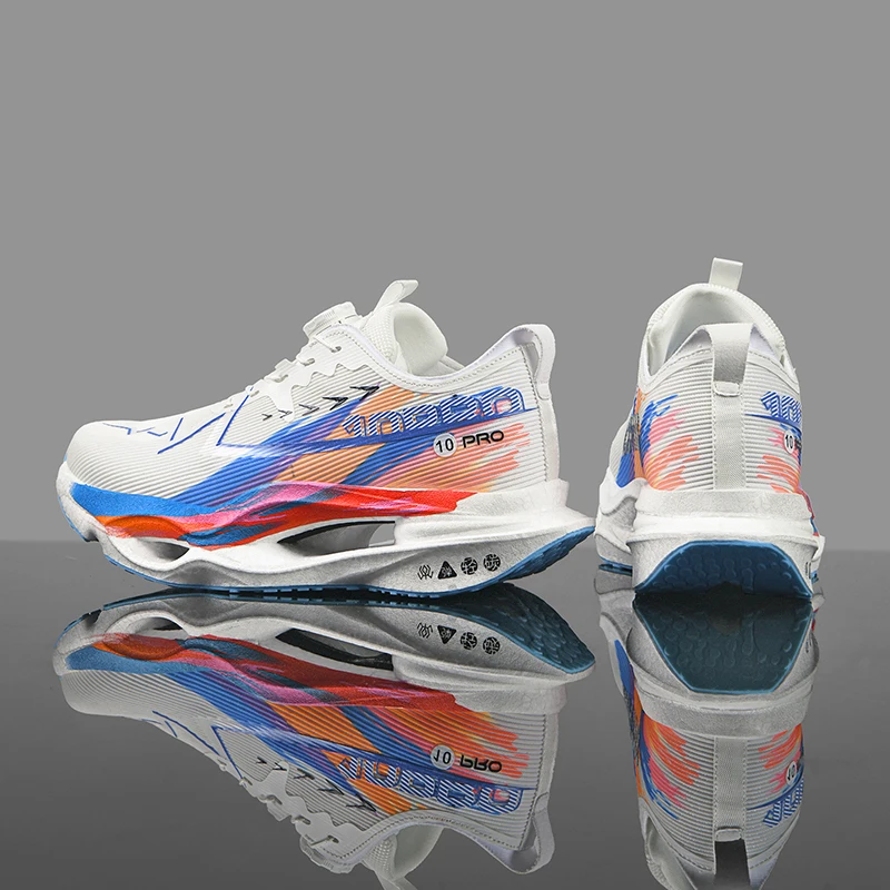Herren-Freizeitsportschuhe mit Drehverschluss, professionelle Laufschuhe mit Carbonplatte, Unisex-Laufschuhe mit farbverlaufendem, atmungsaktivem Mesh-Material, hohe Rückfederung, stoßdämpfend, verhindert Verdrehungen, rutschfest, abriebfest, für Langstreckenläufe, Training, Fitness, Freizeitsportschuhe. – Detail 14