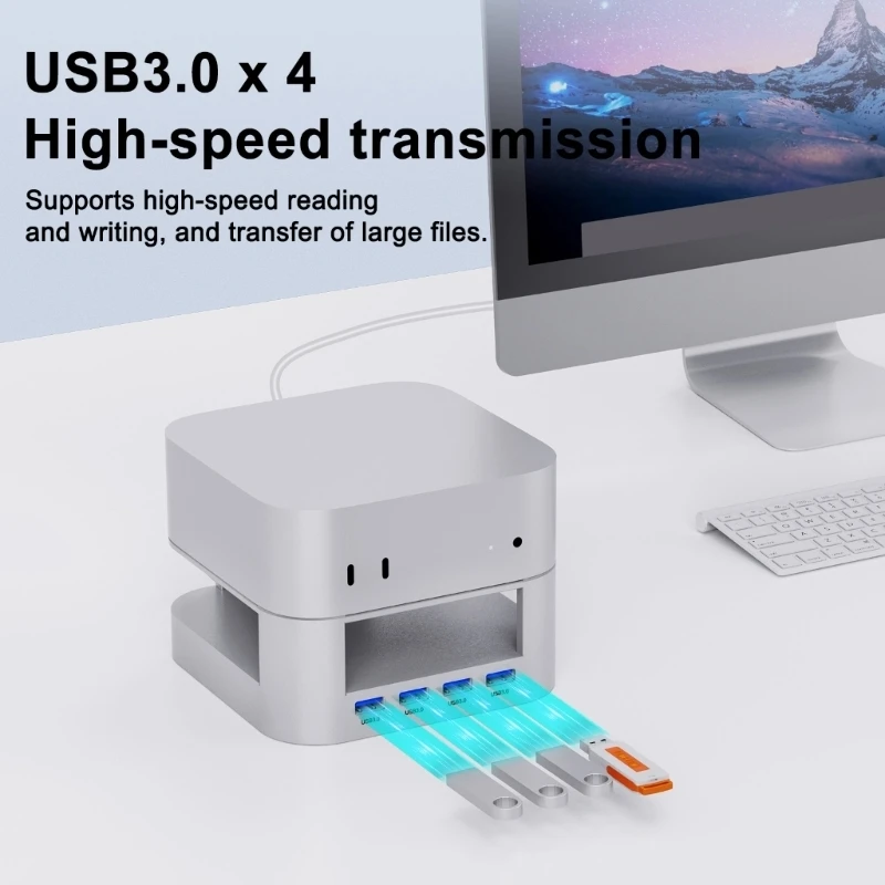 

Алюминиевая подставка с док-станцией USB для мини-компьютеров, включая 4-портовый адаптер USB3.0 896C
