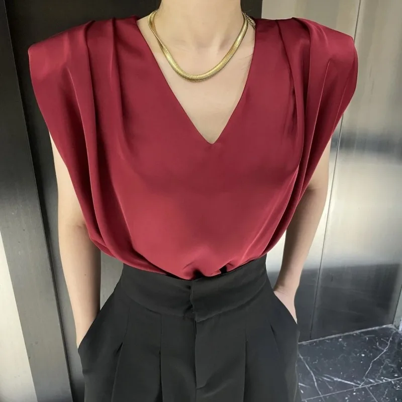 

Tops Women's Summer Korean Style V-Neck Sleeveless Loose Fit Elegant Tank Top Camisole T-Shirt New Comfortable Minimalist Niche