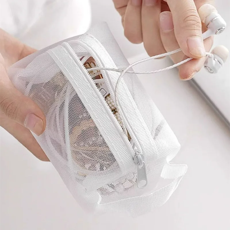 New Multipurpose Breathable Square Mesh Storage Pouch Lightweight Mini Wash Bag Mini Zipper Coin Purse Large Capacity Coin Purse
