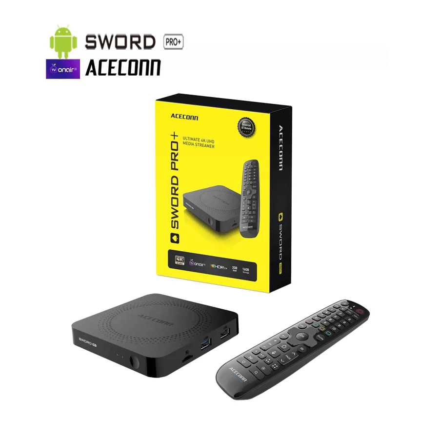 ACECONN Sword pro + TVONAIR3 TV Box Streaming IPTV Box 2G 16GB BT Retroilluminazione remota Trova tasti di controllo per l'apprendimento automatico RCU