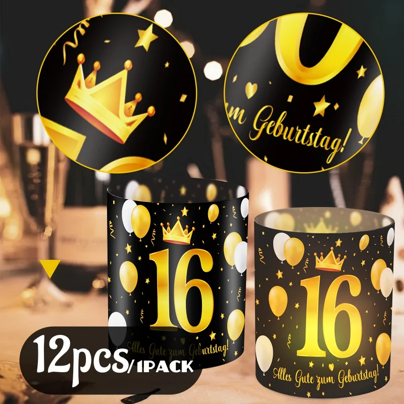 مجموعة من 6 أباجورة ديكو للطاولة على شكل تاج ذهبي أسود 16.18.20.30.40.50.60.70.80.90 لحفلات أعياد الميلاد