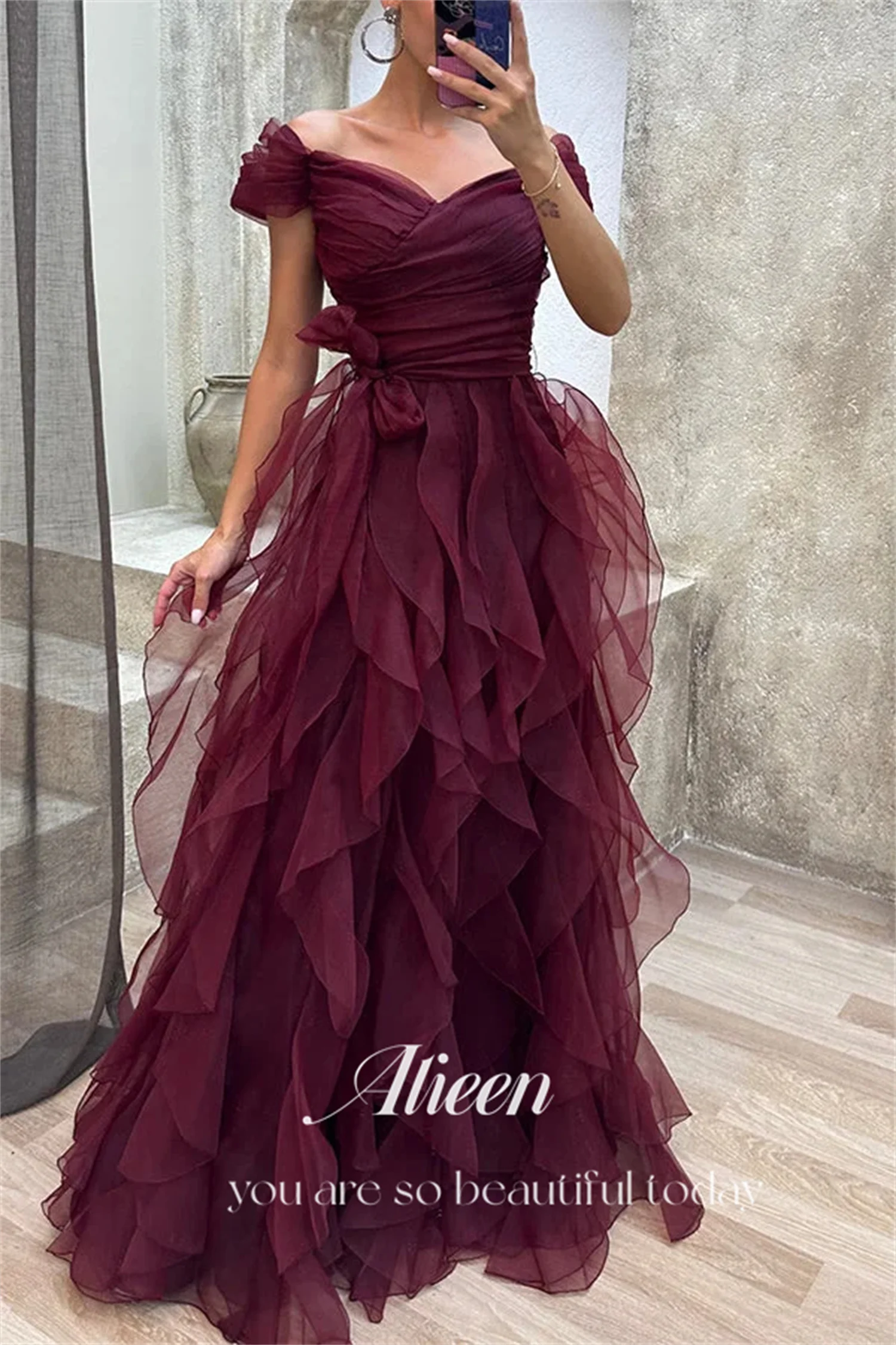 Aileen Grace Multi-layer Orange Color Short Sleeves Elegant Evening Dresses for Women Luxury Prom Dress 2024 Customized Wedding