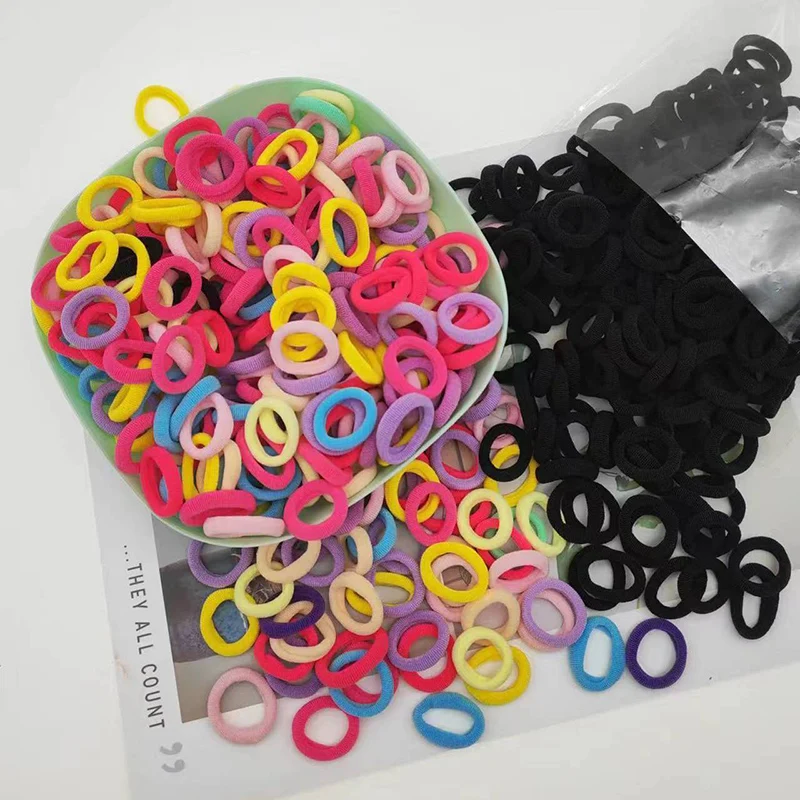 100pcs Girl\'s Elastic Hair Bands Colorful Sweet Hair Accessories Kawaii Cute Mini Hair Rope Towel Loop No Harm To Hair