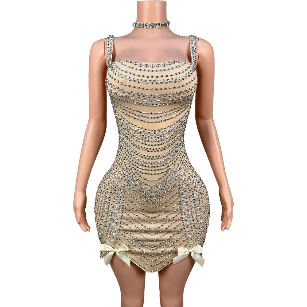 

Luxury Fashion Prom Outfit Sparkly Rhinestones Dress Dance Costume Nightclub Celebrate Birthday Party Photo Shoot Stage Wear