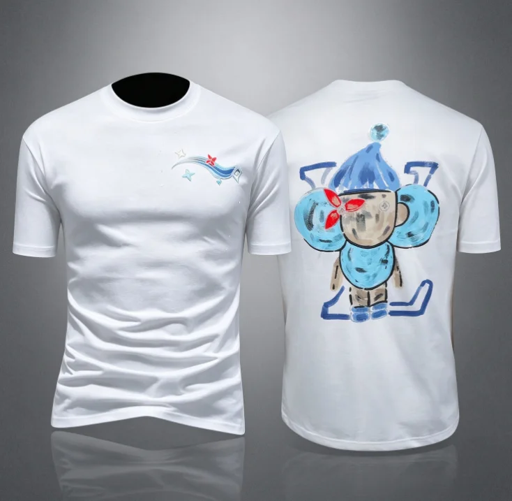 2026 new White double-sided print short sleeve tee, hand-painted cartoon doll graffiti print, fresh casual street style, unisex