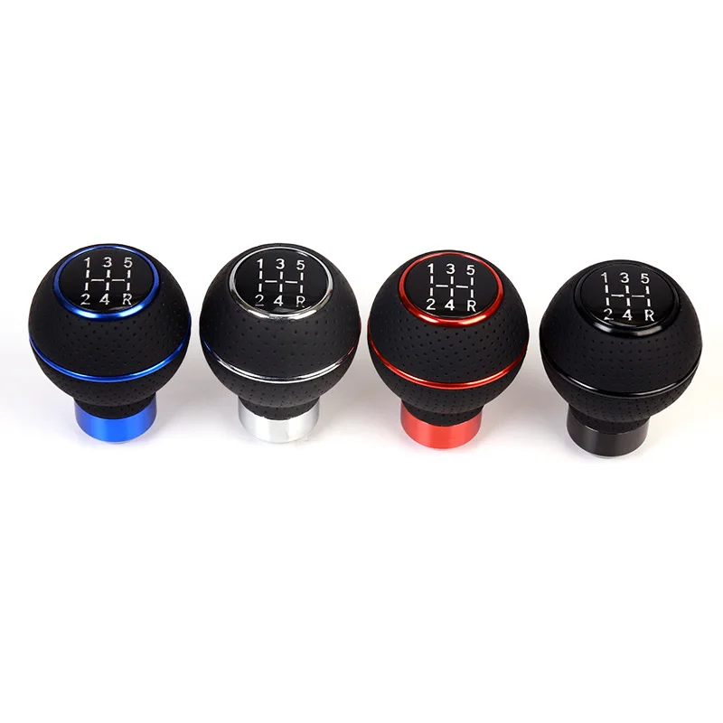 Universal 5/6 Speed Manual Leather Red Stitch Gear Shift Knob Car Gear Stick Shift Knob Lever Manual Transmission M8 M10 M12