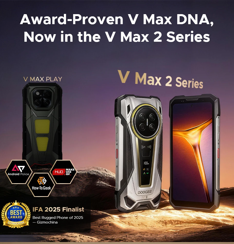 World Premiere DOOGEE V Max 2 Pro 5G Rugged Phone 6.78" FHD+ IPS 120Hz Display 48GB+1TB 22000mAh 200MP 120W Smartphon Android 16
