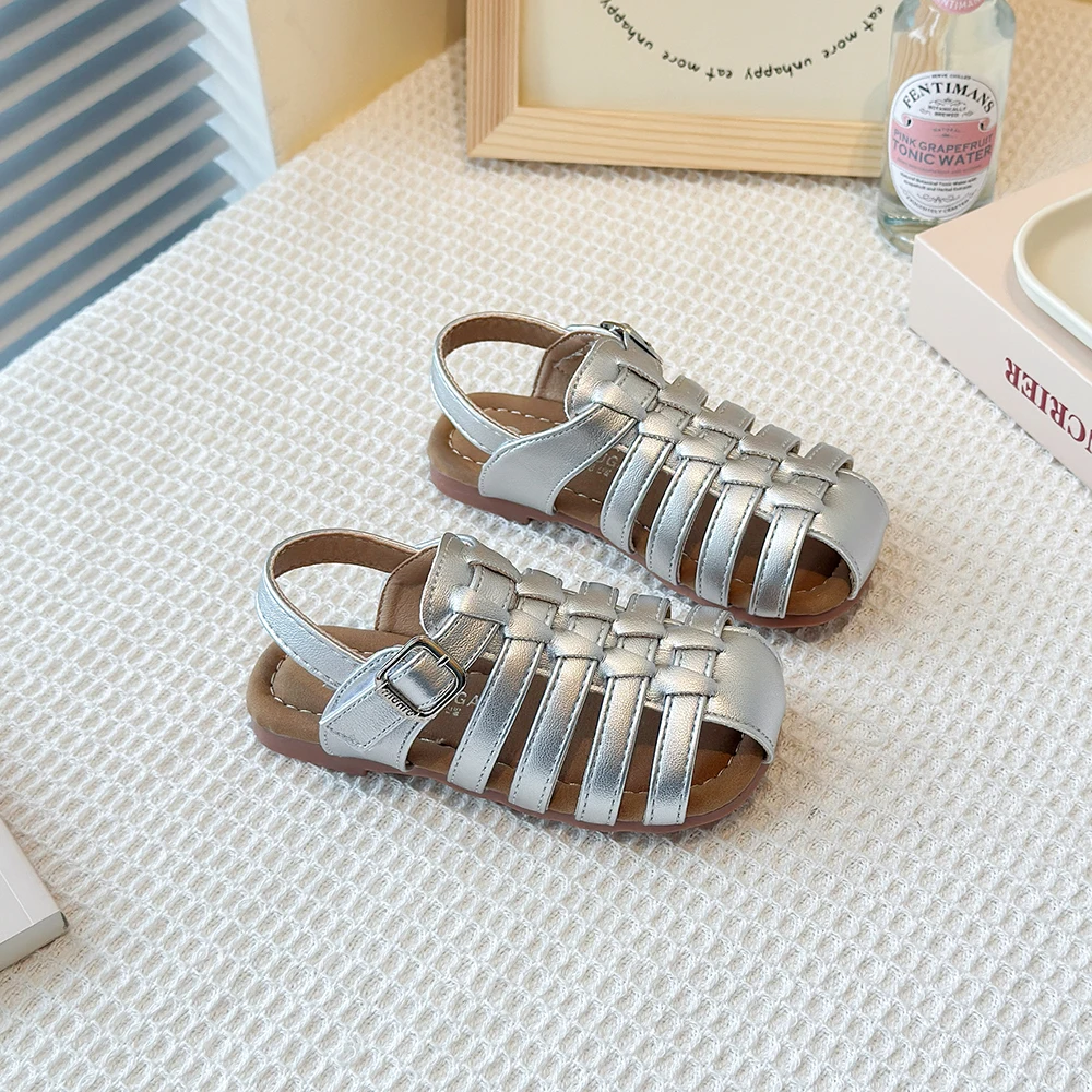ฤดูร้อนใหม่เด็กรองเท้าแตะหนัง Cut-outs เด็กโรมันรองเท้า Soft Sole Non-SLIP Toe GUARD แฟชั่นเด็กวัยหัดเดินรองเท้าแตะชายหาด