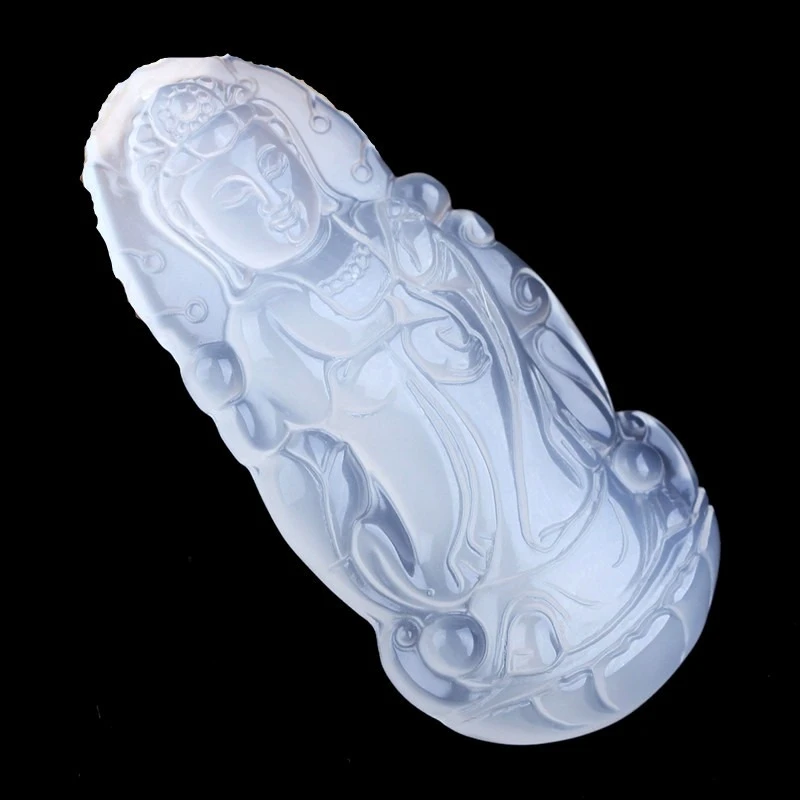 Natural White Jade Marrow, Agate Pendant, Exquisite and Versatile Male and Female Guanyin Bodhisattva Pendant.