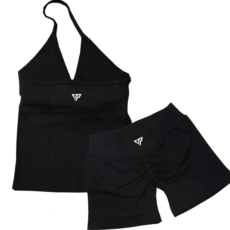 Keep That Pump 2 Piece Sets Shorts Top Womens Outfits Yoga Sets Gym Sets High Quality Seamless Lace-Up Bra Scratch Sports Sets - Image 6