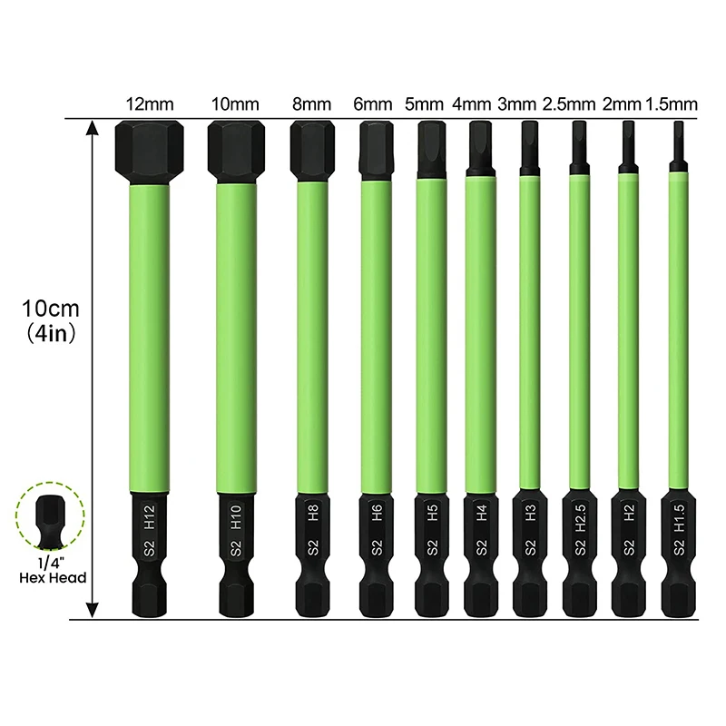 100mm Hex Head Screwdriver Bit with Holder 1/4 Inch Hex Shank Allen Wrench Drill Bit SAE Metric Magnetic Hex Bit Set