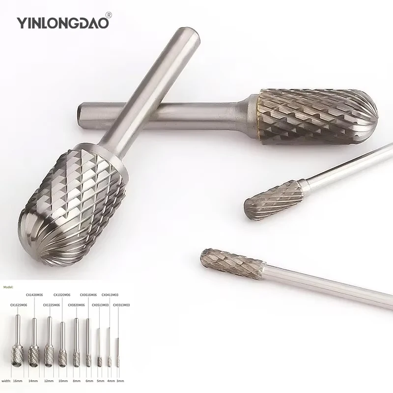 Carbide Tungsten Steel Grinding Head 1pcs C Type Double Fluted Cylindrical Ball End Milling Cutter Woodworking Metal Rotary File