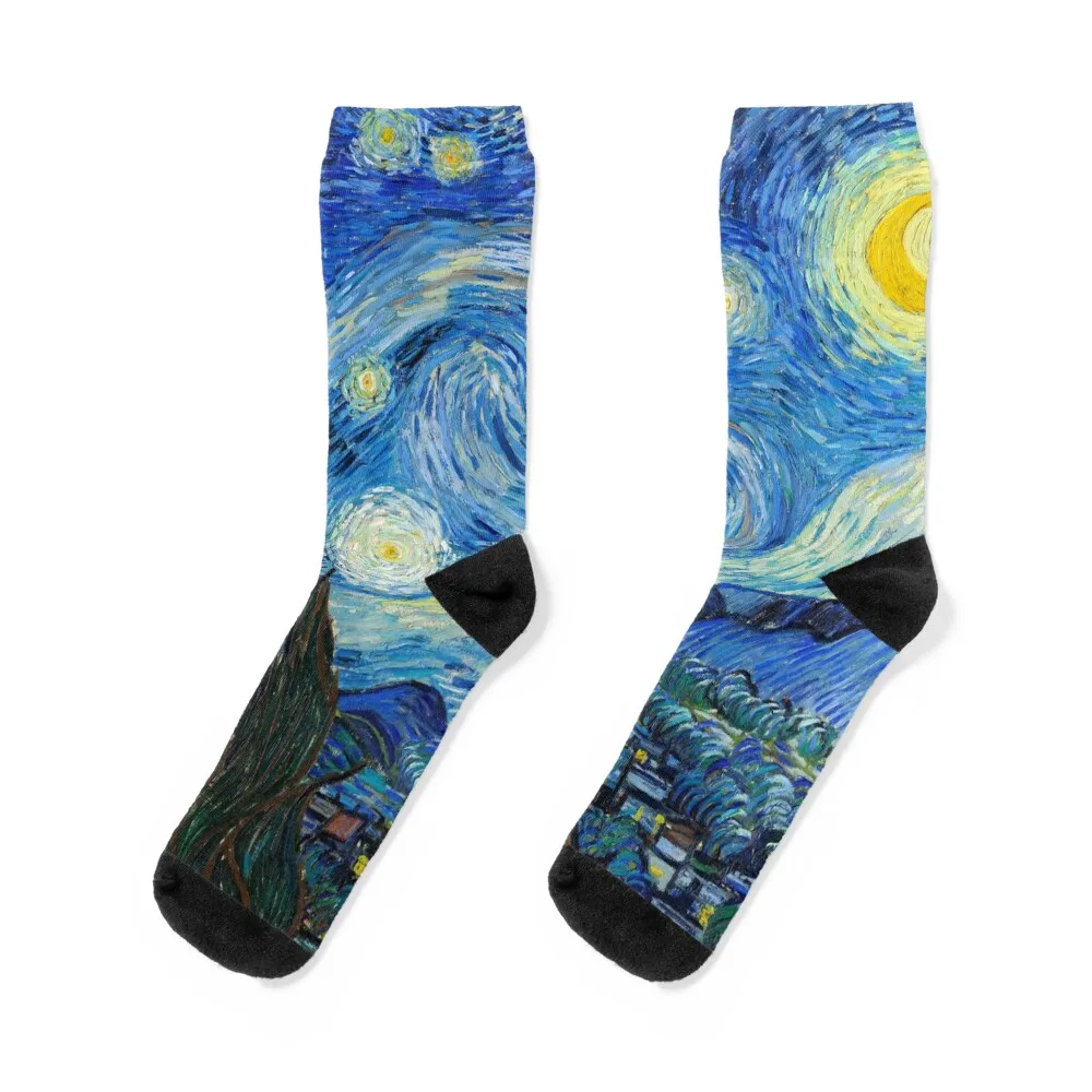 1889-Vincent van Gogh-The Starry Night-73x92 Socks Rugby sports and leisure with print kids Socks Male Women's