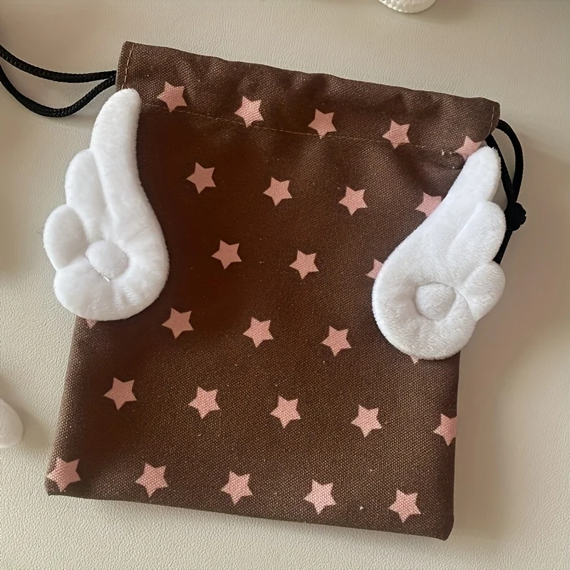 A Wing-Shaped Star Storage Bag for Jewelry and Stationery, Drawstring Organizer Bag, Portable Storage Pouch