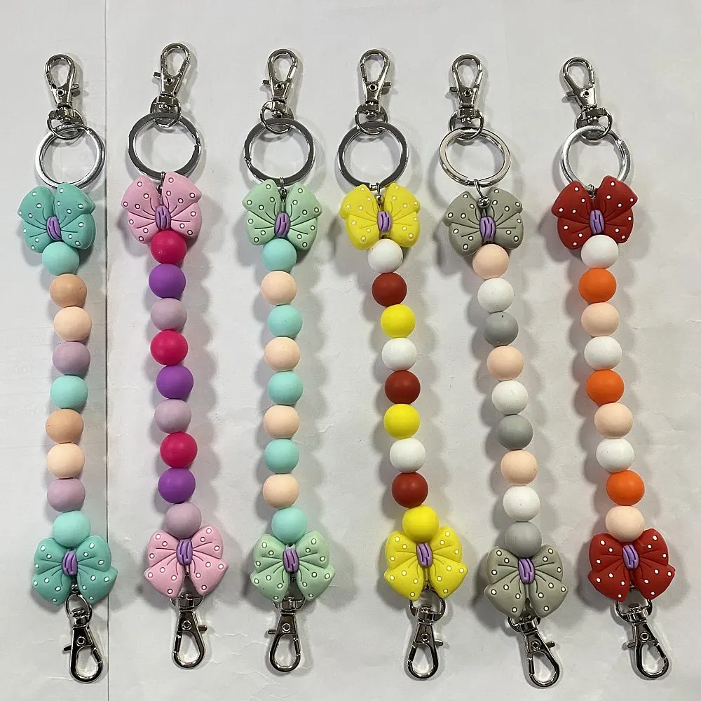 6pcs Mouse Ear Holder Keychain Bowknot Beads Keychain 8.5 inch Beaded Lanyard Keychains Accessories for Headband Display