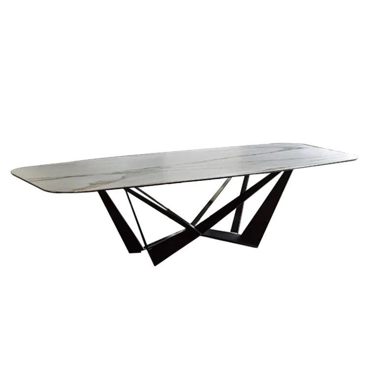#Latest Design Home Furniture Easy Clean Metal Leg Dinning Table Stone Rock Marble Top Dining Furniture