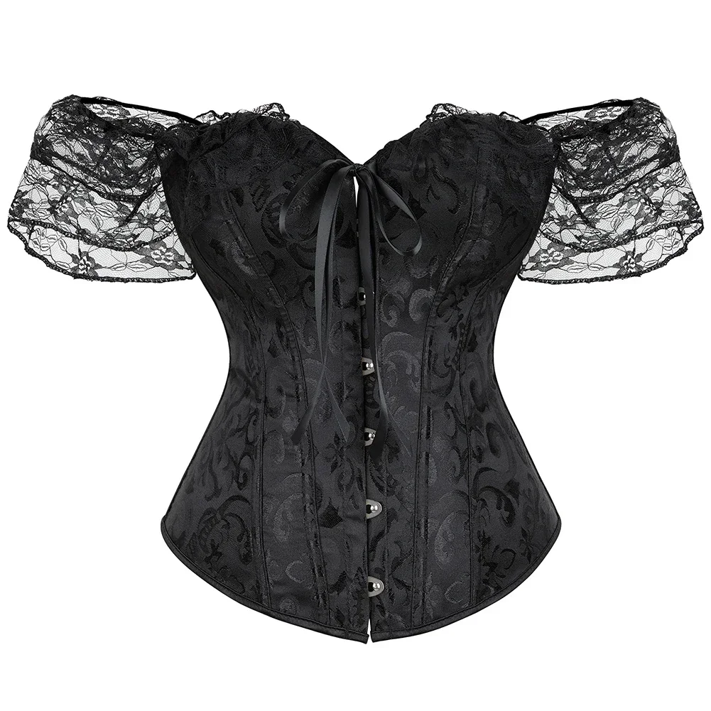 Steampunk Overbust Corset Tops for Women Victorian Vintage Lace Sleeves Chest Binder Bustier Plus Size Lingerie Korset XS-6XL