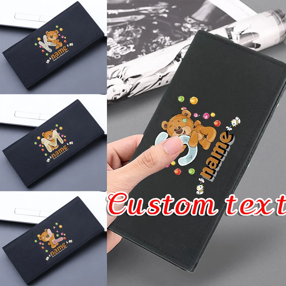 

Customized Name Grey Wallet Multi Functional Storage Bag High Quality Simple and Durable Wallet Cartoon Bear Pattern