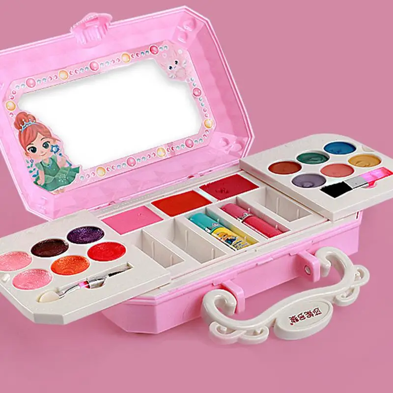 Kids pretend Makeup Kit Princess Real Washable Play Cosmetic Set Fold out Makeup Palette Toy Washable Pretend Playset for kids