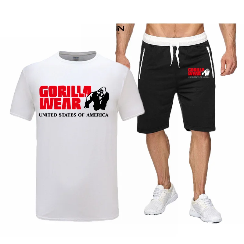 Men\'s Two-Piece Sportswear Short-Sleeved Casual T-Shirt And Brawstring Shorts Gorilla New Summer Cotton Suit