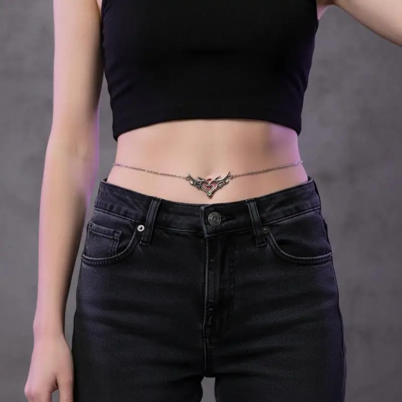 Gothic Heart Flame Waist Chain Edgy Punk Metal Body Chain Non-fading Jewelry for Bikini Beach Bachelorette Party