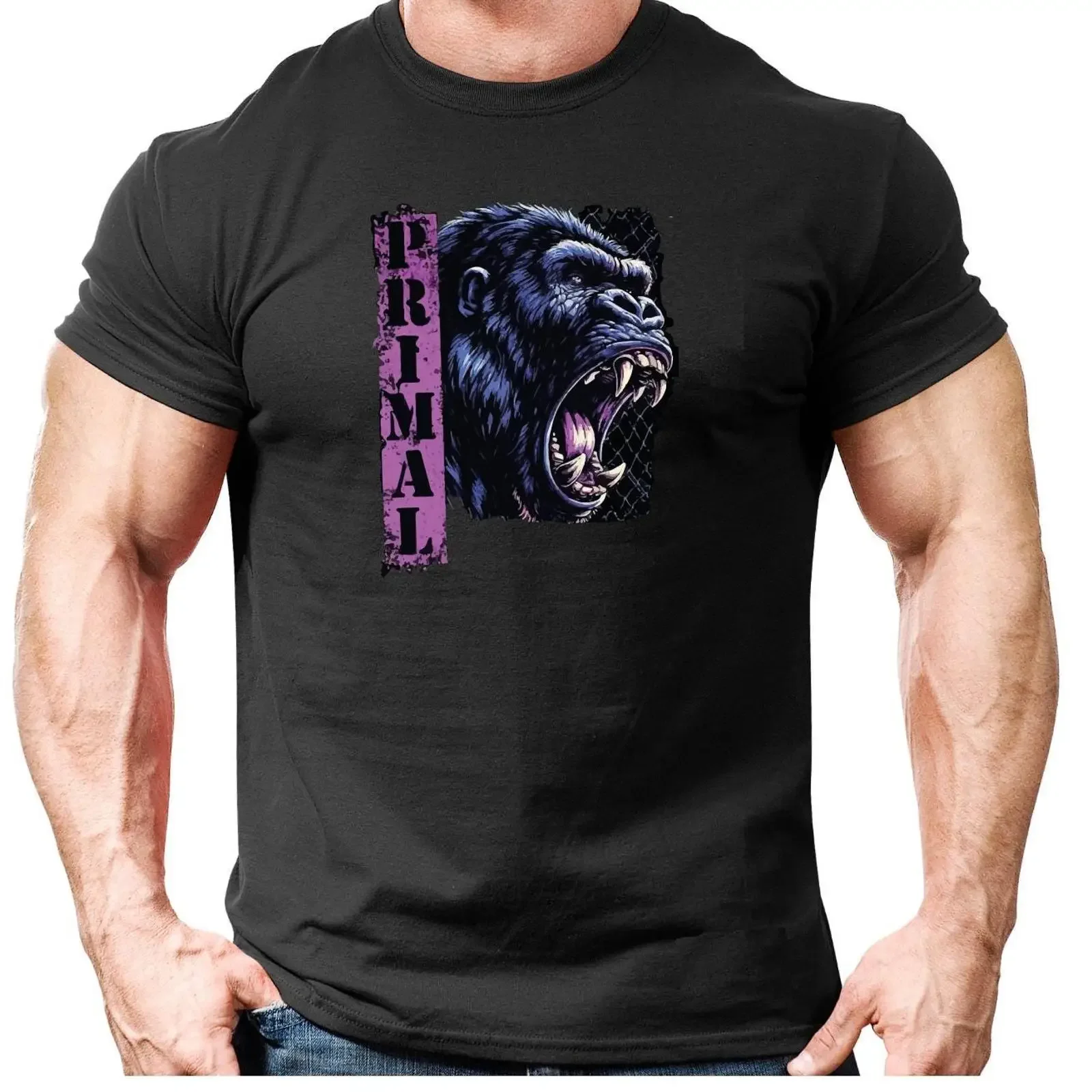 Primal Gorilla T shirt gym Animal Bodybuilding vintage Washed Stretched Stylish Unisex Breathable Soft designer clothes graphic
