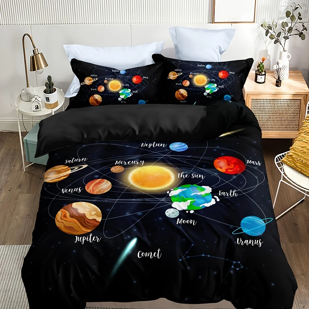 Solar System Bedding Set for Girls Boys Children Outer Space Themed Comforter Cover Decorative Universe Planet Duvet Cover