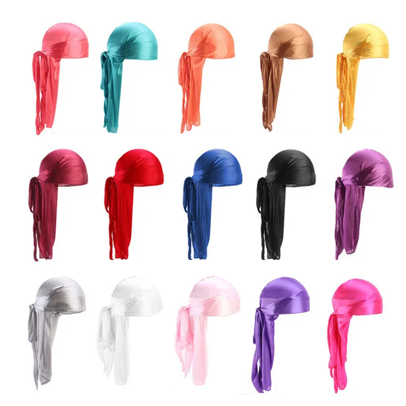 2 TEILE/LOS Unisex Männer Frauen Satin Atmungsaktive Seidige Durag Long Tail Doo Rag Piraten Hut Stirnband Turban Bandana Durag Kopfbedeckung – Detail 3