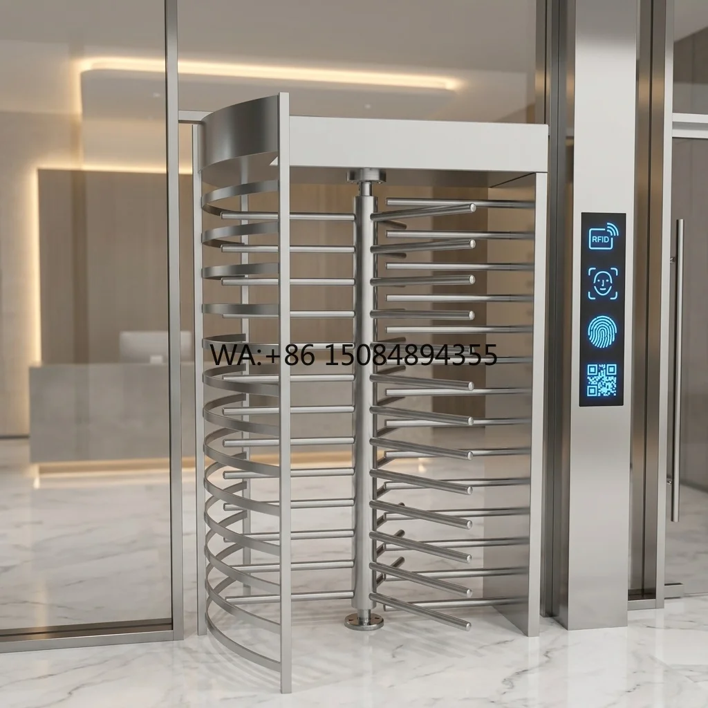 Full Height RFID Access Control Anti-Pinch TCP/IP Stainless Steel IP55 2-Way Turnstile System
