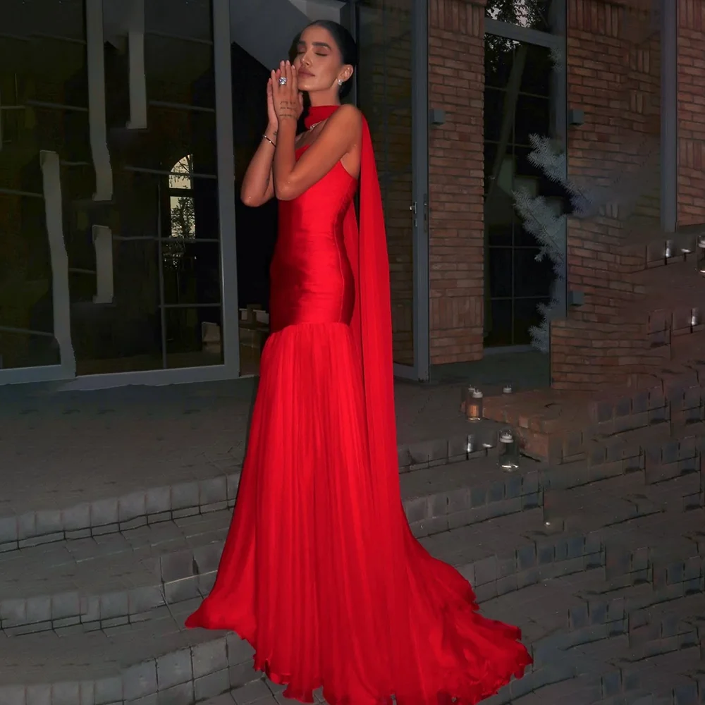 

Evening Gowns Luxury Dress Red Strapless Floor Length Prom Dresses Sleeveless Open Back Design Party Gowns Vestidos De Festa