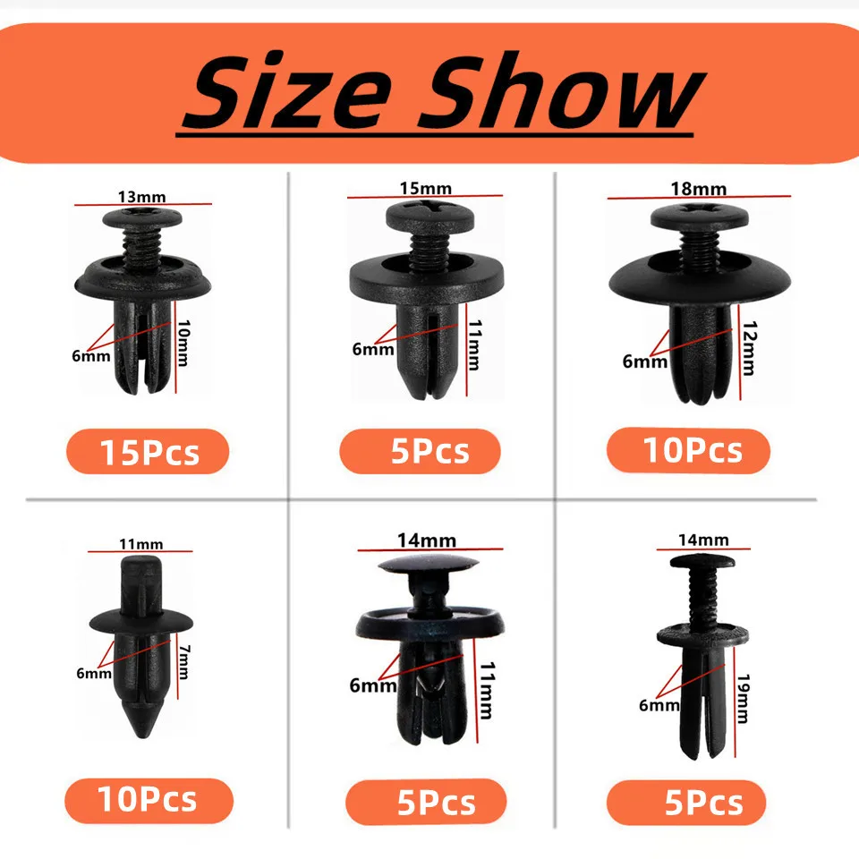 6mm Car Trunk Plastic Fastener Clip Repair Small Box Auto Mudguard Screw Rivet Bag Packed For Mitsubishi Wheel Arch Lengthening