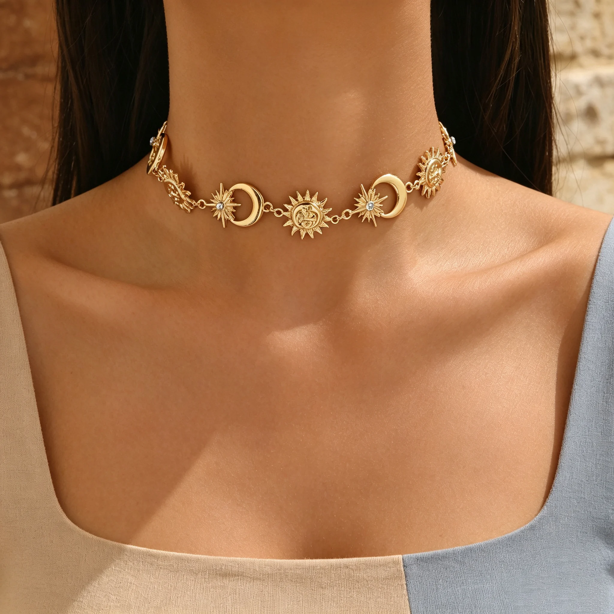 Vintage Fashion Aesthetic - Vintage Güneş Ay Gerdanlık Kolye Boho