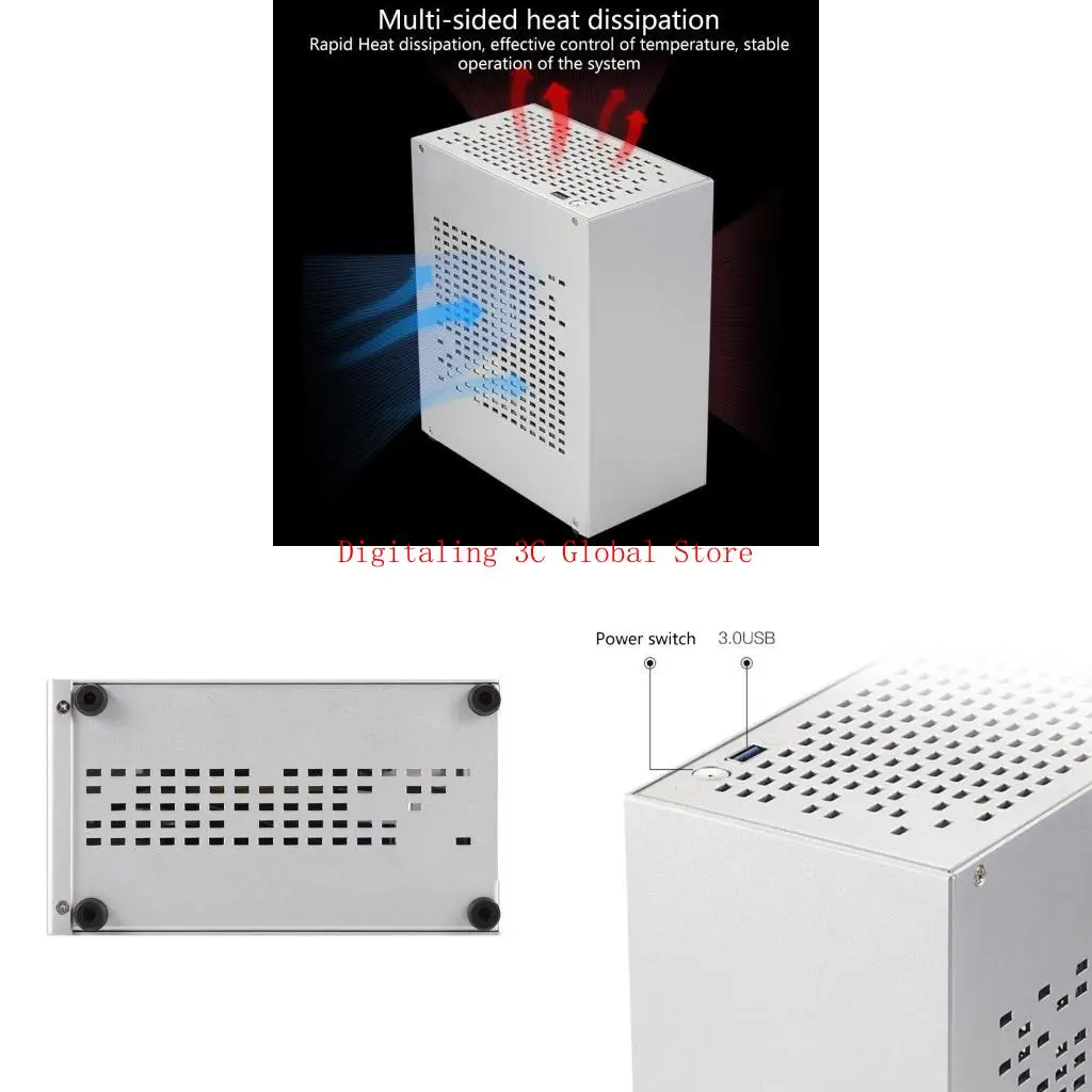 

Mini-ITX Aluminum Desktop Chassis with PCIe Riser Cable Home Theater Computer HTPC for Case USB3.0 Enclosur