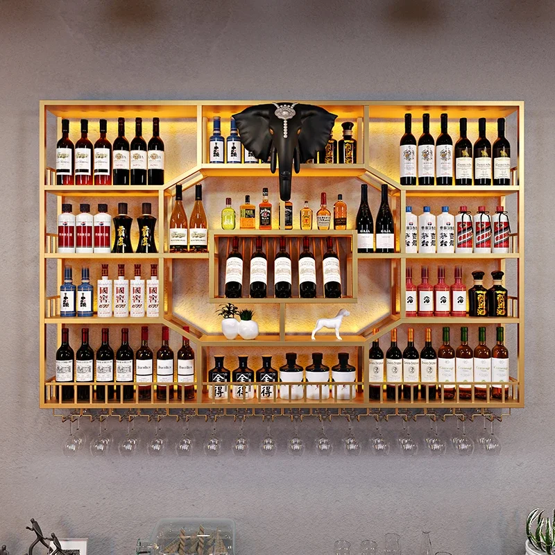 

Storage Salon Liquor Wine Cabinets Bar Display Shelf Inverted Hanging Wine Rack Wall Mounted Drink Armoire Vitre Home Furniture