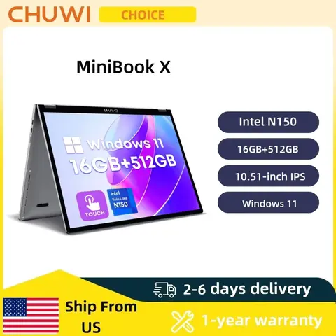 CHUWI MiniBook X Laptop 2 in 1 Intel N150 (fino a 3,6 GHz) 512 GB ROM 16 GB LPDDR5 10,51" 1200x1920 FHD IPS Windows 11 Notebook