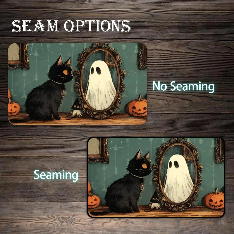 Cute Spooky Black Cat Ghost Reflection Playmat Retro Halloween Pumpkin Table Pad TCG Trading Card Game DND Desktop Game Mat