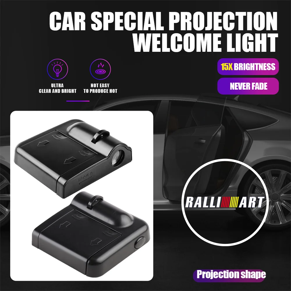 2PCS Car Door Decoration 3D Wireless Projector Lamp HD Welcome Light for MITSUBISHI Ralliart Competition ASX EX LANCER AIRTREK