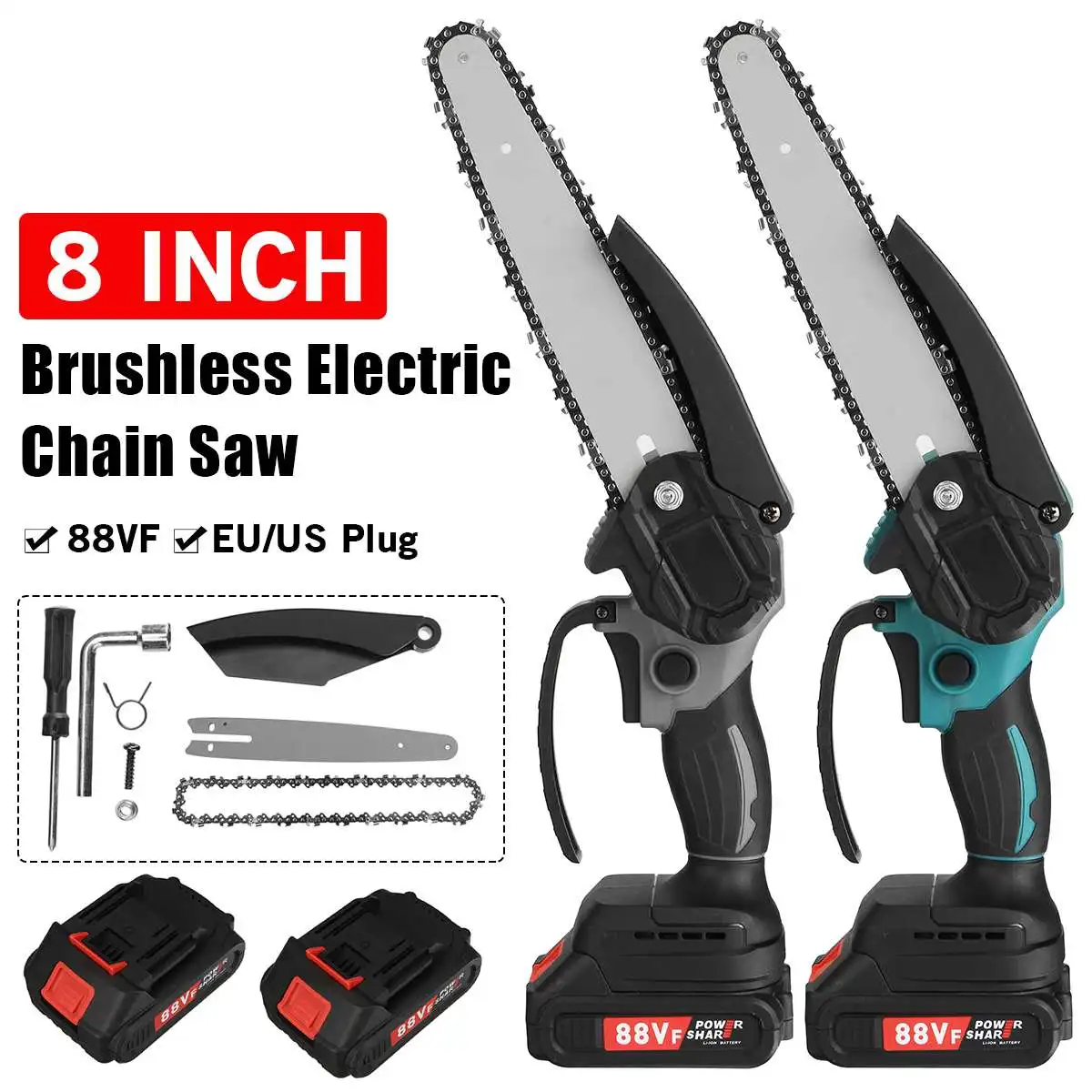 

8 Inch 3000W Brushless Electric Steel Chain Saw For Makita 18V Battery One-handed Woodworking Pruning Garden Logging Power Tool