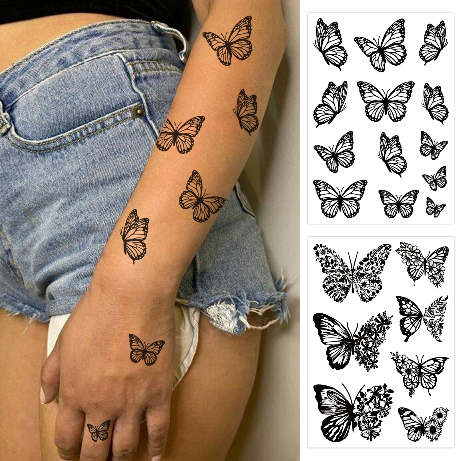 

2 Sheets Semi-permanent tattoo, Butterfly tattoo,Fingers and arms waterproof tattoo - lasting 1-2 weeks