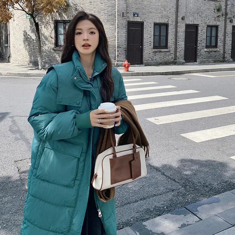 

Down And Cotton Jacket For Women Long Style Over The Knee 2025 New Korean Version Loose Bread Cotton Jacket Thick Winter Jacket
