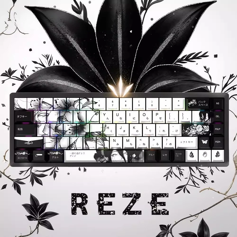 MAIMOOO Reze Keycaps Cherry Profile Chainsaw Man Personalized Anime Keycap PBT Custom Black White KeyCap for Mechanical Keyboard