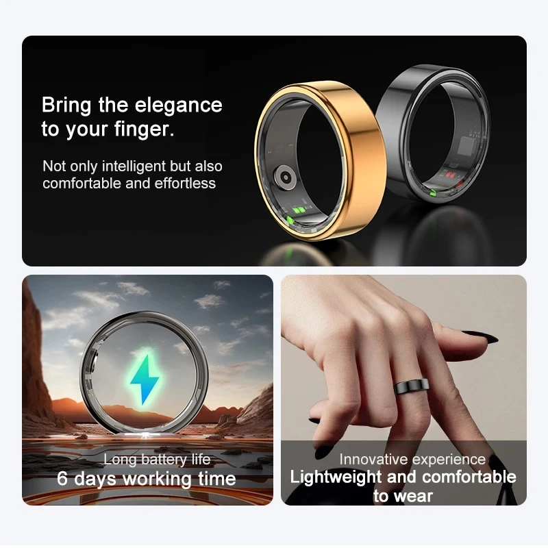 Anillo inteligente R02 para hombre, dispositivo resistente al agua IP68, con modos multideporte, Bluetooth, seguimiento del sueño, 2024