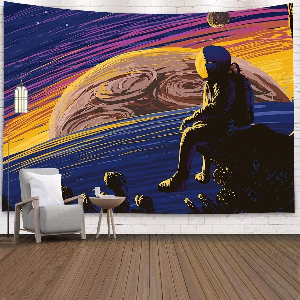 Space Astronaut Tapestry Rectangular Art Wall Digital Printing Tapestry 100% Polyester Travel Carpet Pad Beach Blanket Yoga Mat