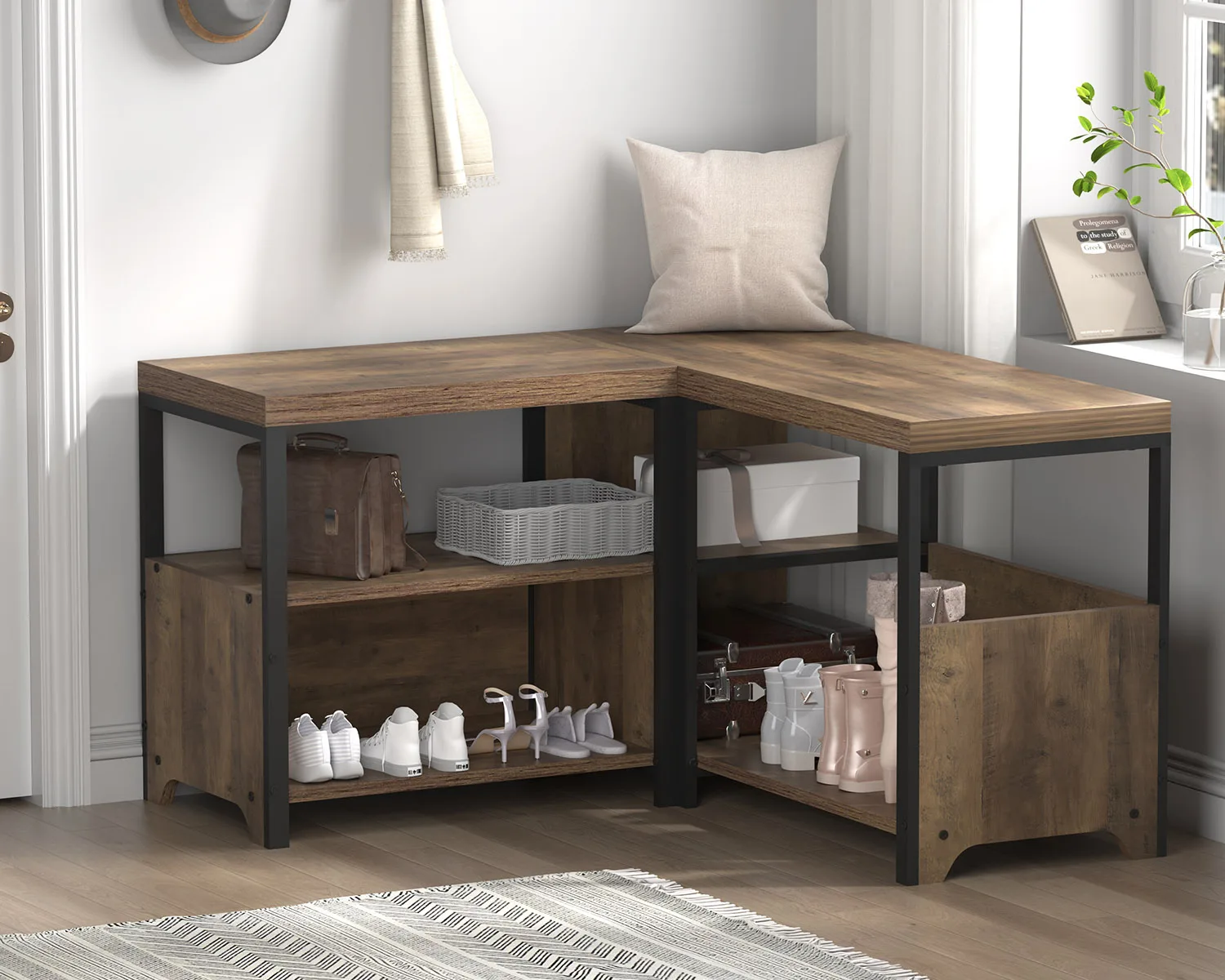 Hot Sales Rustic Corner Convertible Storage Bench Wooden Table Bench Shoe Bench For Home